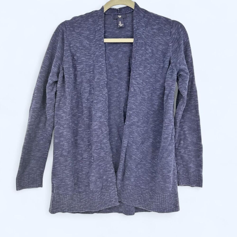 Gap Heathered Navy Blue Marl Knit Open Front Longline Layering Cardigan Sweater